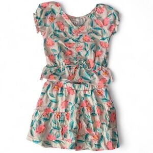 btween Girls Floral Top and Skirt Set Pink Blue Size 8